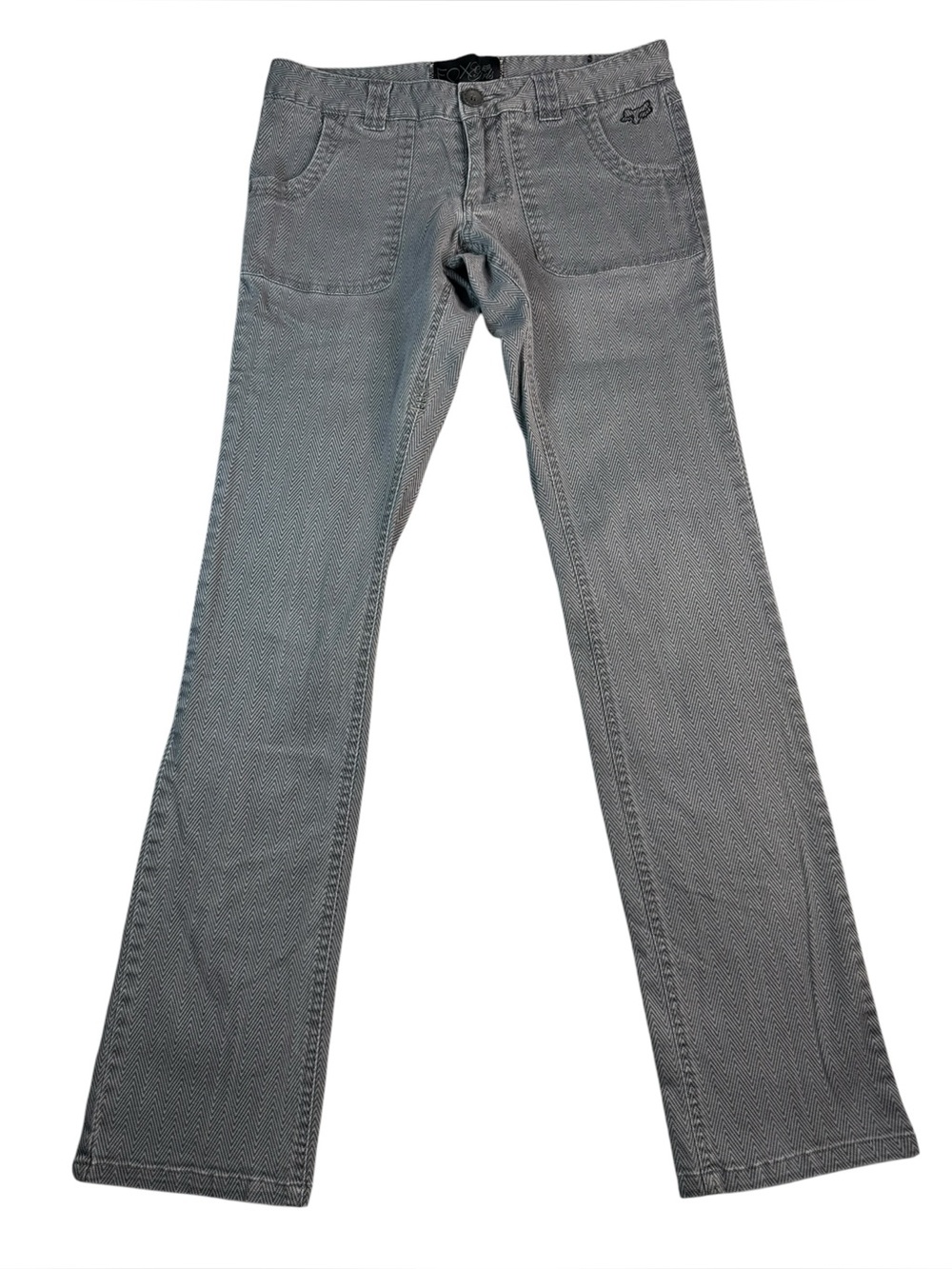 VTG Fox Girls Gray Herringbone Flare Pants Size 1 Low Rise Stretch Y2K Grunge
